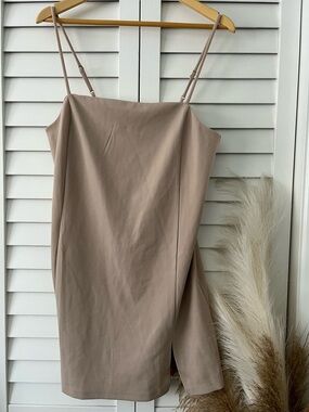 H&M Neutral Tan Mini Slip Dress with Spaghetti Straps